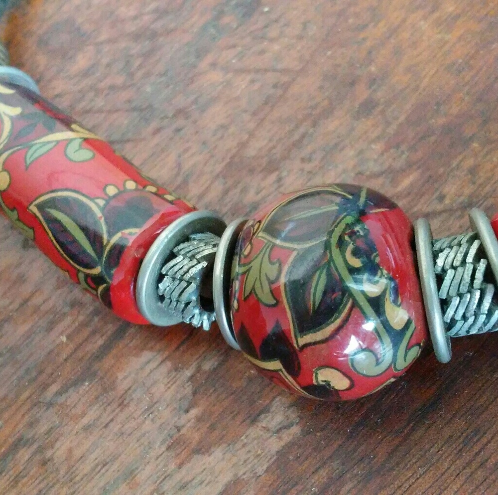 Vintage Ceramic Bead + Leather Necklace